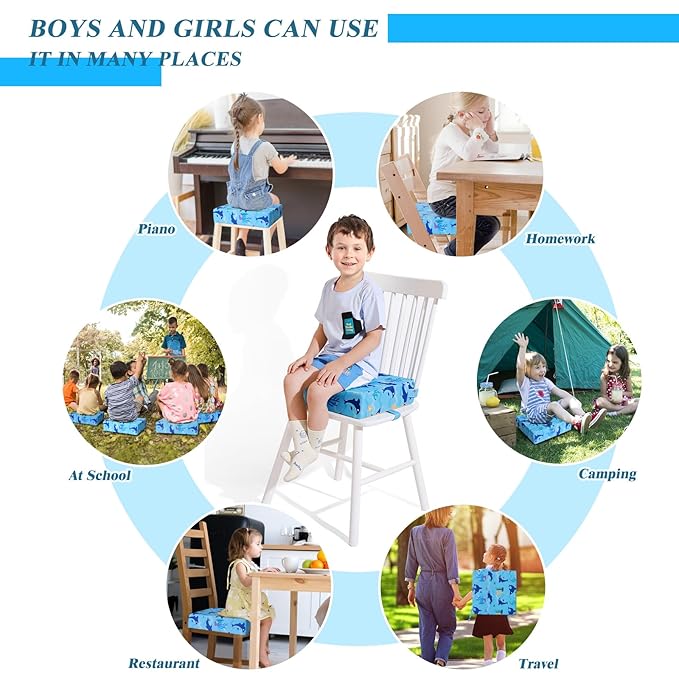 Toddler Booster Seat for Dining Table, Stronger Support Booster Seat for Table Washable 2 Safer Straps Non-Slip Bottom Portable for Kids Baby Increasing Cushion for Travel Home