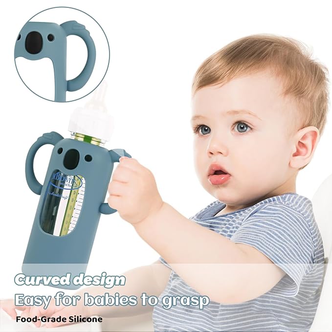 HUAKENER 3 Pack Silicone Sleeves with Handles for Dr Brown's Glass Baby Bottles 8 oz, Anti Breakage Baby Bottle Holder, Compatible with Dr. Brown's Natural Narrow Glass Baby Bottles