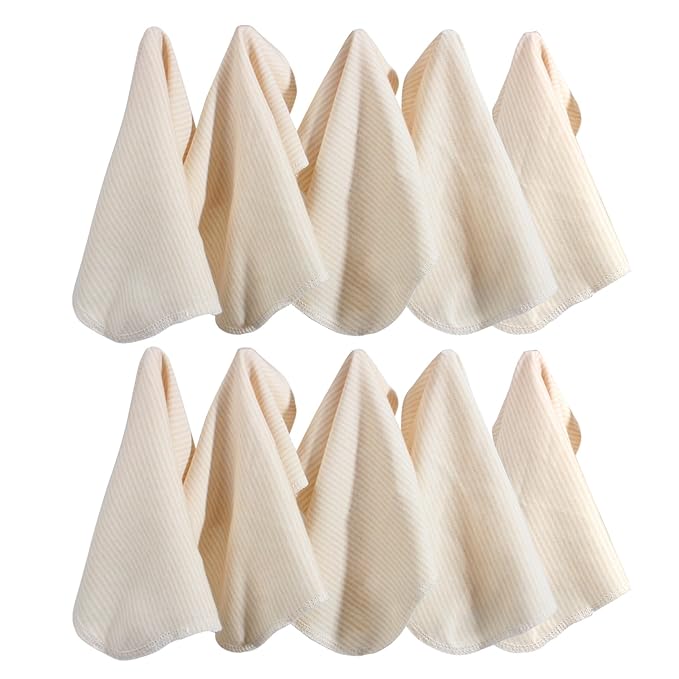 Organic Cotton Baby Washcloths - 10 Pack | Ultra-Soft Newborn Face Bath Towel - Reusable Baby Wipes for Delicate Skin Thin & Lightweight, Perfect for Babies, Kids, Toddlers, Infant (Stripes)