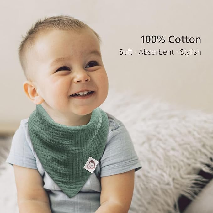 Bearmoss Muslin Baby Bibs 8 Pack Soft Bandana Bibs for Drooling & Teething, Absorbent Burp Cloths with Adjustable Snaps