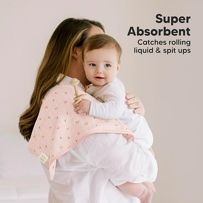 5-Pack Cotton Muslin Burp Cloths Baby Girls, Boys - Soft & Absorbent Spit Up Burp Rags, Large Muslin Towel, Cotton Wash Cloths for Babies, Newborn, Infant, No Shrink, Durable, Neutral (Wild Bloom)