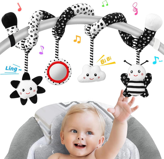 Car Seat Toys Hanging and Stroller Toys for Babies 0-6 Months，High Contrast Baby Toys for Newborn 0 3 Months Brain Development,Black and White Baby Toys for Crib Mobile，Infant Ideal Gift