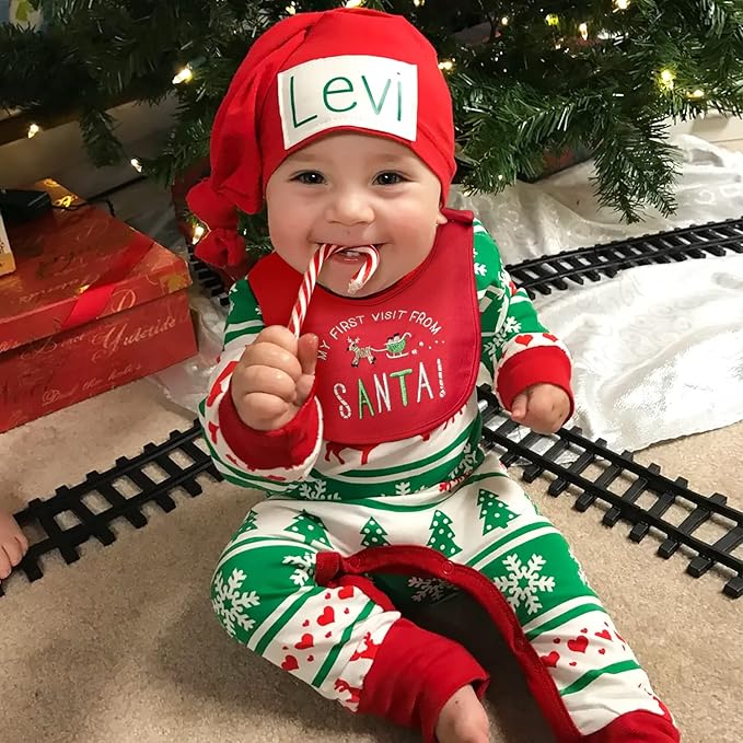 3Pcs Christmas Baby Cotton Bibs with Resin Button Newborn Infant Bibs Christmas Keepsake Baby Gift for Drooling Feeding