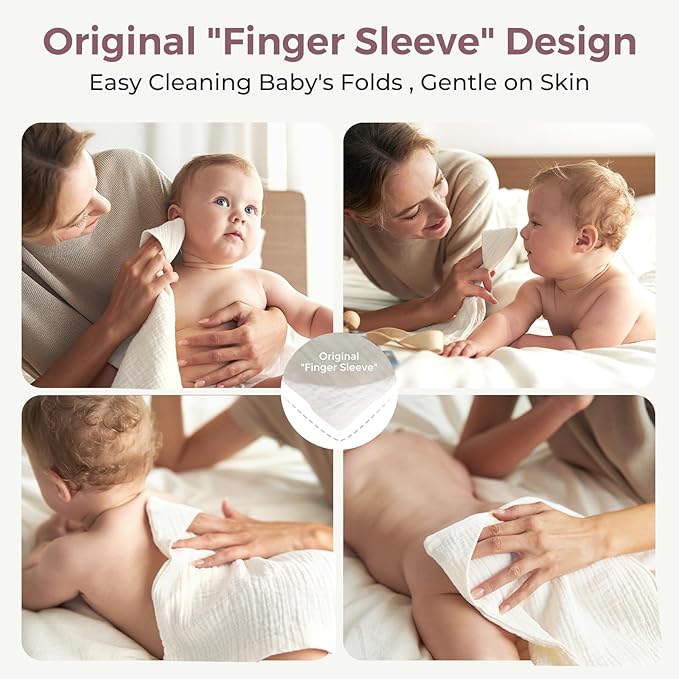 Momcozy Baby Washcloths - 4 Layer Design| Medium Thickness| Soft & Absorbent| Premium Cotton for Newborns' Skin-Great for Bathing, Wiping & on-the-go Use, Shower Gift and Essential(5 Pack, 10x10 inch)