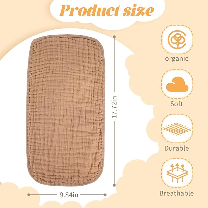 Baby Burp Cloth 100% Cotton Newborn Cotton Muslin Burp Cloth 10x20 inches (White & Coffee 6 Pieces)