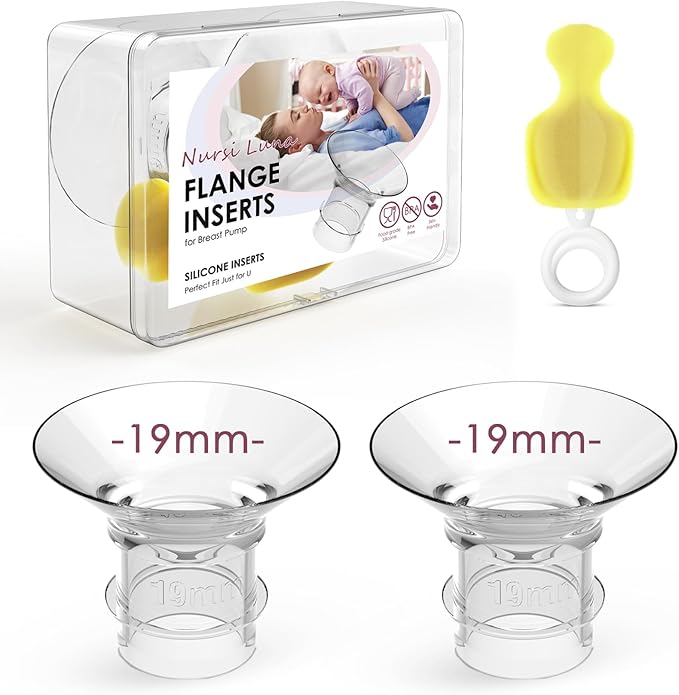 Flange Inserts 19mm for 24mm Flange/Shield, Flange Sizing Kit Silicone Flange Insert, Reduce 24mm Nipple Tunnel Down to 13mm, Breastfeeding Essentials Kit for New Moms, 2PCS