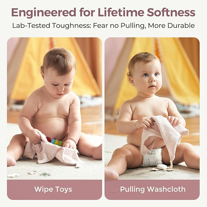 Momcozy Baby Washcloths - 4 Layer Design| Medium Thickness| Soft & Absorbent| Premium Cotton for Newborns' Skin-Great for Bathing, Wiping & on-the-go Use, Shower Gift and Essential(5 Pack, 10x10 inch)