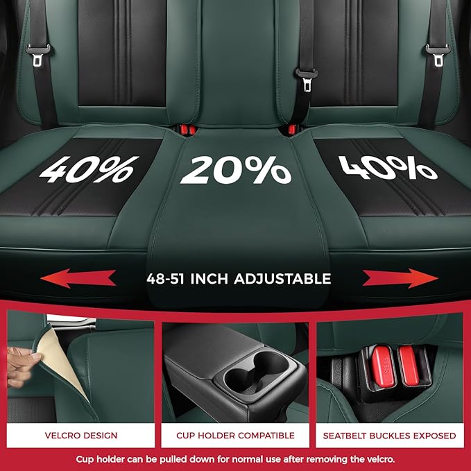 FREESOO Leather Car Seat Covers Full Set, Green Black Waterproof Seat Covers for Cars Trucks SUV, Luxury Front Car Seat Covers and Back Seats, Carseat Protector Car Seat Cover Fit for Most Vehicles