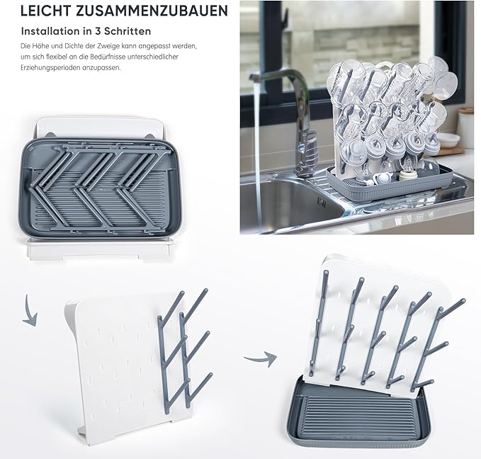 Termichy Baby Bottle Drying Rack: Large Vertical Bottle Dryer Rack Holder - Space Saving Standing Drying Rack for Baby Bottles and Pump Part Cleaning (Gray)