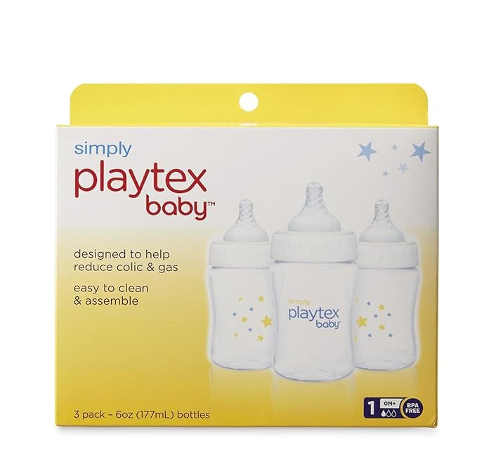 Playtex Baby Simply Playtex Complete Tummy Comfort Baby Bottles, 6 Oz (3 Count), Anti-Colic & Anti-Reflux Bottles for Newborn and Breastfeeding Babies, Feeding Essentials