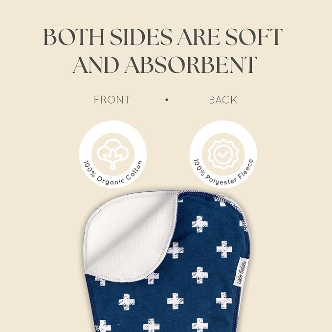 Dodo Babies 5-Pack Baby Burp Cloths - Soft Absorbent Cotton Newborn Essentials Must Haves - Spit-Up Rag & Pacifier Case with Clips - Contoured Fit Boy Burp Cloth Set - 2 Clips & Case Blue/White/Teal