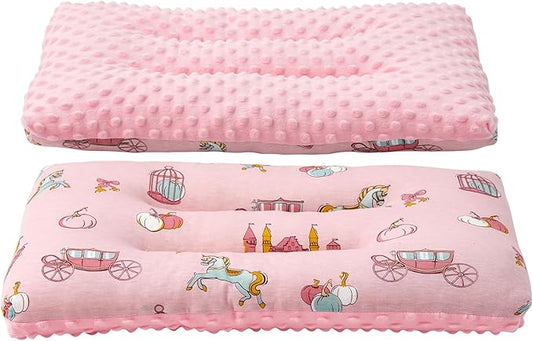 Reidio 1Pcs Toddler Pillow Double Sided Breathable Soft Cotton & Minky Dot Fabric Kids Pillow Cute Small Pillow Machine Washable (Rose)