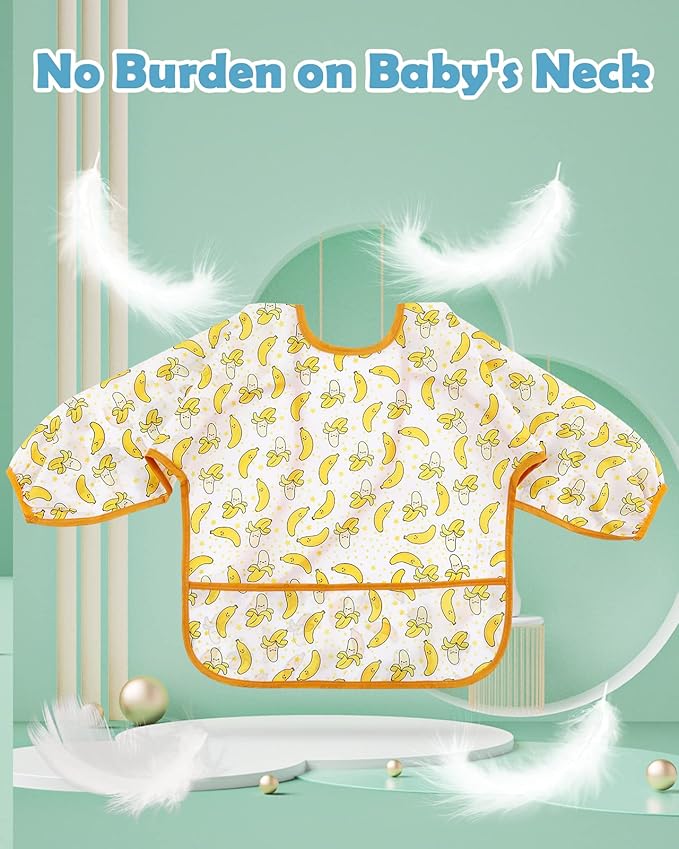 Lictin Long Sleeve Bibs 5 Pack - Baby Bibs, Waterproof Toddler Bibs, Baby Smock for Eating, Baby Bibs for Feeding Teething