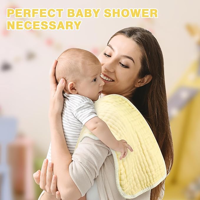MUKIN Baby Muslin Burp Cloth Set of 6, Ultra Soft Absorbent Thick Cotton Burping Cloths for Unisex Newborn Babies, 20'' by 10'' Neutral Milk Spit Up Rags Boys Girls - Baby Must Haves(Gradient Yellow)