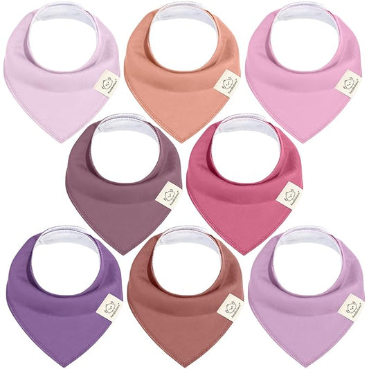 8-Pack Organic Baby Bandana Bibs for Girls - Super Absorbent Triangle Baby Bibs for Drooling and Teething Infant, 100% Cotton Extra Soft for Newborn, Infant 0-36 Months (Lilac)