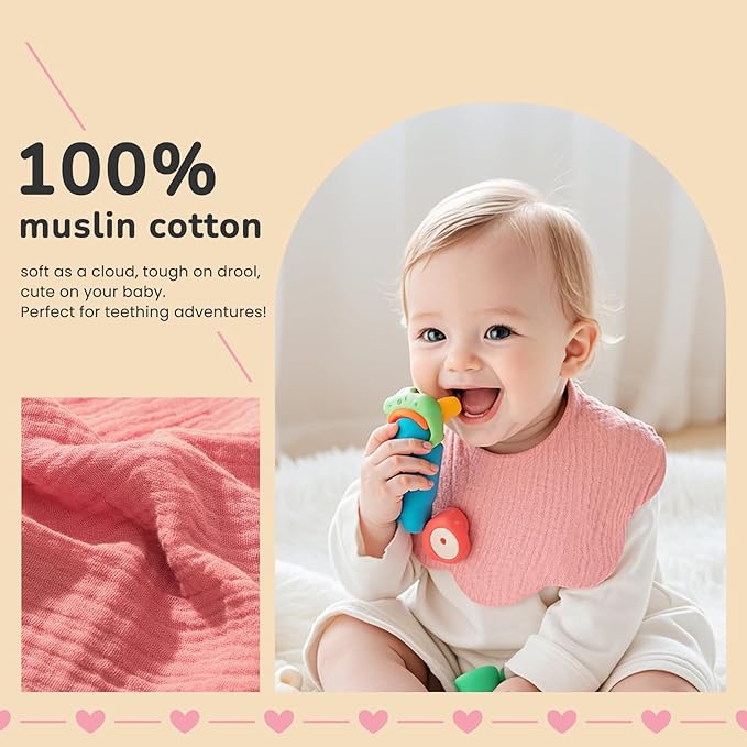 EllieHouse Baby Bibs for Girls Boys 8 Pack Muslin Drool Teeth Drooling Teething Bibs Muslin Cotton for Toddler Infant