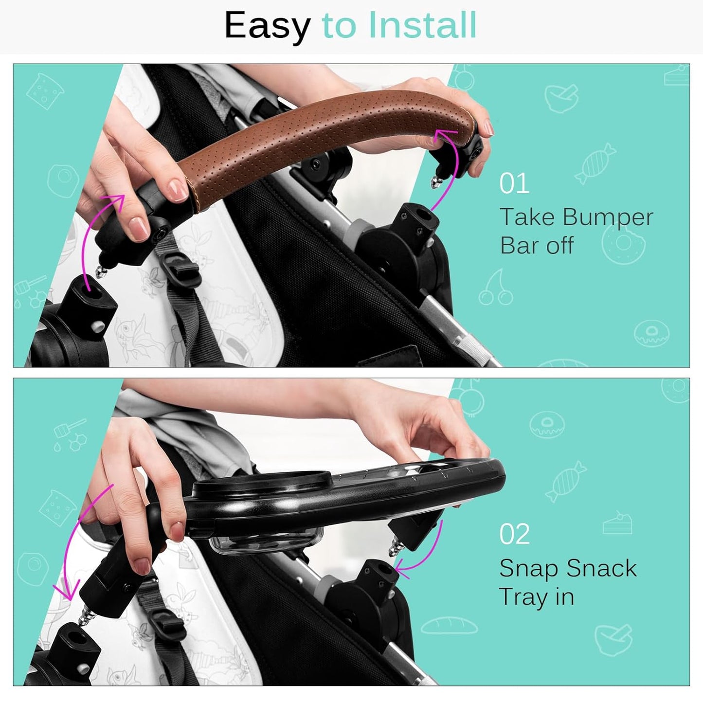 Snack Tray Fits for UPPAbaby Vista/Vista V2/Vista V3/Cruz/Cruz V2/ RumbleSeat/RumbleSeat V2, Stroller Tray with Cup Holder & Recessed Bowl, Dishwasher Safe, Quick Attachment, Folds with Stroller, Grey