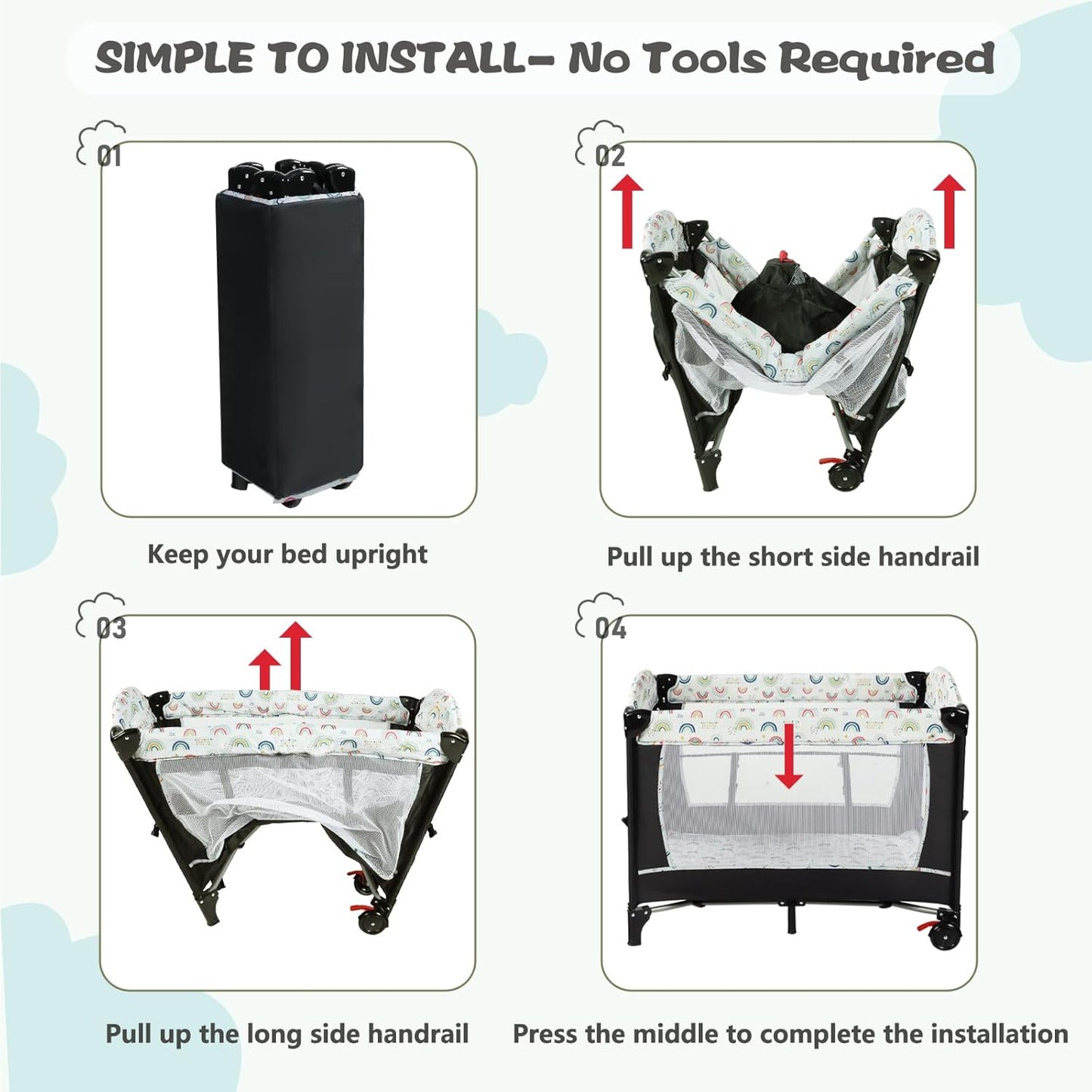 Kinder King 4 in 1 Portable Nursery Center, Foldable Baby Bedside Crib w/Bassinet, Infant Pack n Play Playard Toddler Large Playpen, Newborn Changing Table, Storage Basket, Side Zipper,Multicolour