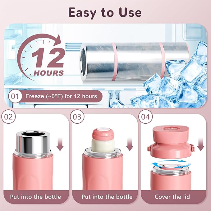 Portable Breast Milk Cooler Bottle - 48 Hours Cold Storage, 22oz Stainless Steel Breastmilk Chiller for Travel, Reusable Milkcooler with 2 Baby Bottles, Outdoor Thermos for Breastfeeding Moms, Pink