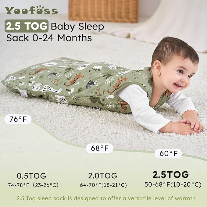 Yoofoss Baby Sleep Sack 18-24 Months, TOG 2.5 Baby Wearable Blanket with 2-Way Zipper, 100% Organic Cotton Fabric Winter Newborn Sleeping Sack, Warm Soft Comfy(X-Large)