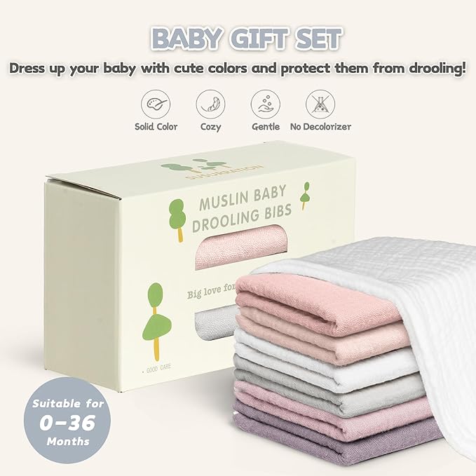 Susurration Muslin Baby Drool Bibs 6Pack Soft Triangular Adjustable Baby Bandana Bibs for Unisex Baby Girls & Boys