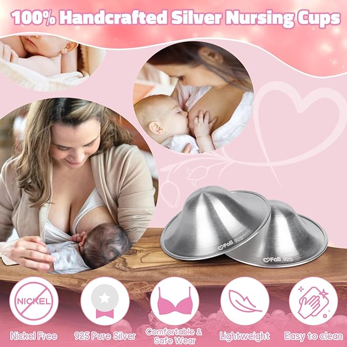 The Original Silver Nursing Cups, Nipple Covers for Breastfeeding, Nipple Shields for Nursing Newborn, Breastfeeding Essentials Silver Nipple Guards for Sore Nipple Relief-XL