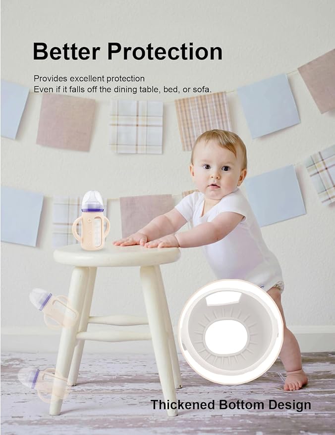 ZCH 4-Pack Silicone Sleeves for Lansinoh Glass Bottles, BPA-Free Drop-Resistant Baby Bottle Sleeves with Handles, Compatible with Lansinoh Anti-Colic Glass Baby Bottles (5 oz)