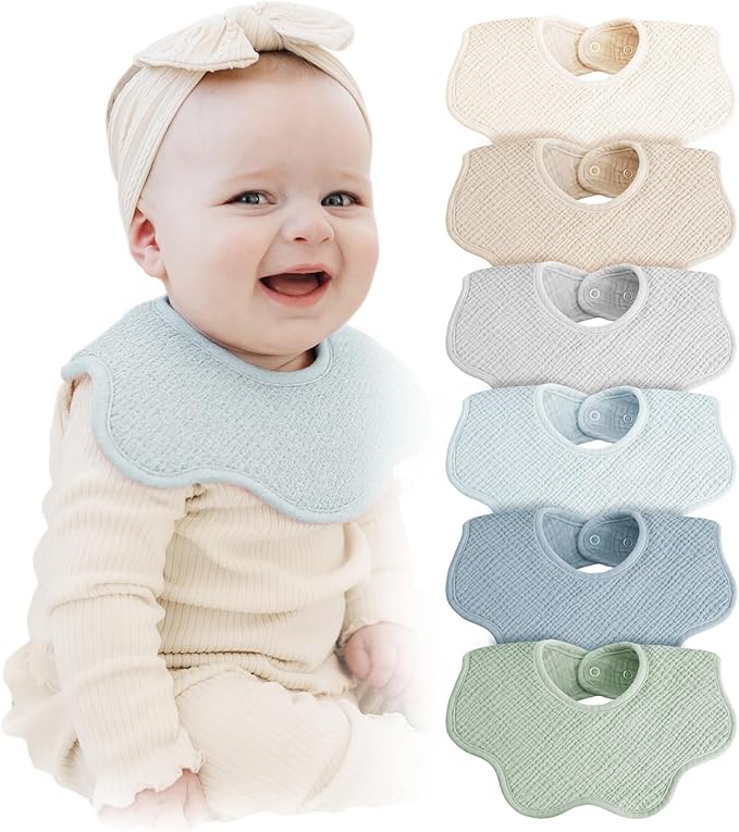 Konssy Muslin Baby Bibs 100% Cotton Absorbent Bandana Drool Bibs for Teething and Drooling, 6-Pack for Baby Boys & Girls