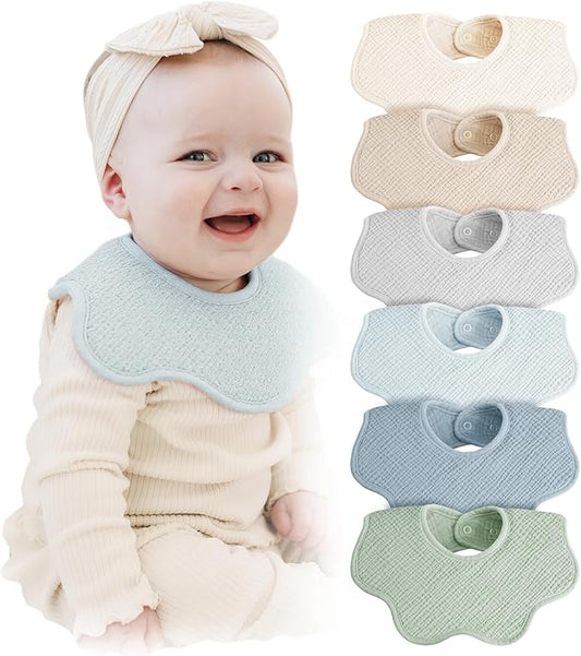 Konssy Muslin Baby Bibs 100% Cotton Absorbent Bandana Drool Bibs for Teething and Drooling, 6-Pack for Baby Boys & Girls