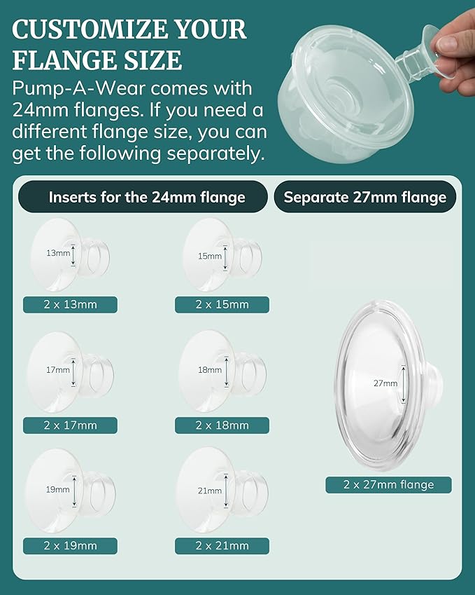 Hands-Free Breast Pump - Wearable, Portable & Wireless - Extractor de Leche Materna Electrico, Saca Leche Manos Libres - Silicone Flange 24mm - Double