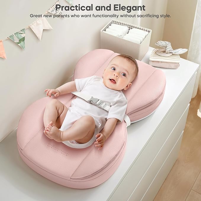 Mamatepe Leather Baby Changing Pad with Waterproof & Wipe-Clean for Dresser and Table, Lightweight and Portable - Memory Foam Cushion for Comfort, 28X16 Pink