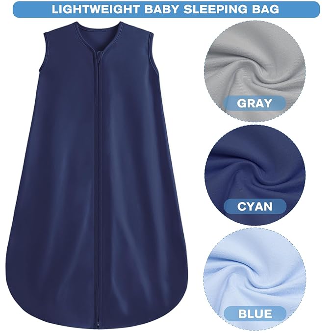 3 Pack Baby Sleep Sack 12-18 Months 100% Rayon Cotton Baby Sleeping Bag 2-Way Zipper Toddler Wearable Blankets,Comfy Stretchy Thin Sleep Sacks.TOG 0.3 (Large)