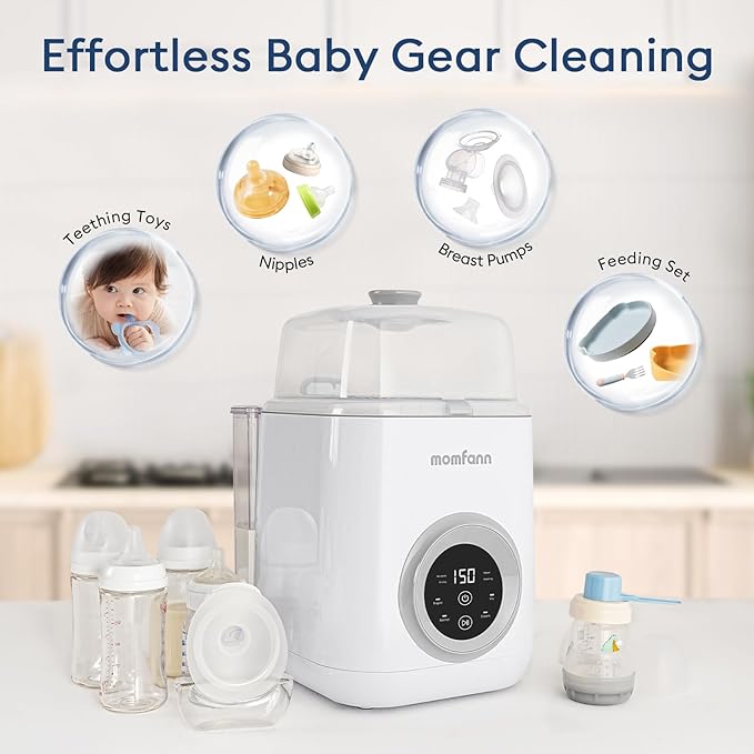 19 Min Bottle Washer, Quick Wash, Sterilizer and Dryer - All-in-One Cleaner, Bottles, Pump Parts and Baby Accessories, Ideal Gift for New Parents, Grey