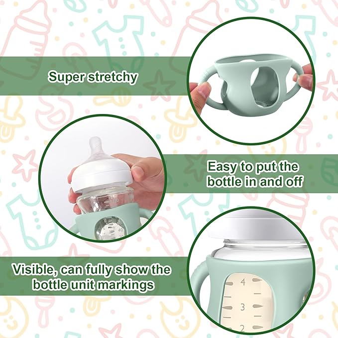 Juome Silicone Sleeves with Handles for Avent Natural Glass Baby Bottle - 3 Pack Anti Breakage Baby Bottles Holder, Compatible with Philips Avent Anti Colic Baby Bottles 4 oz