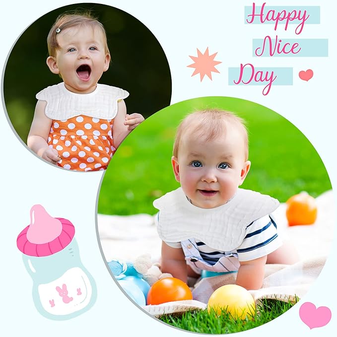 Geyoga 10 Pcs Baby Bibs 360° Rotate Baby Bandana Muslin Drool Bibs Petal Bibs Burp Gauze Cloths Absorbent Bib