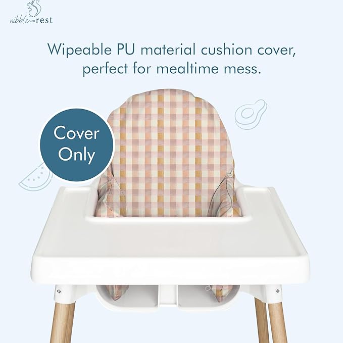 Nibble and Rest IKEA Highchair Cushion Cover for Inflatable Cushion, Compatible for IKEA Antilop Highchair Accessories, Stain-Proof&Wipeable Cover(Cushion NOT Included) (Pastelchecks)