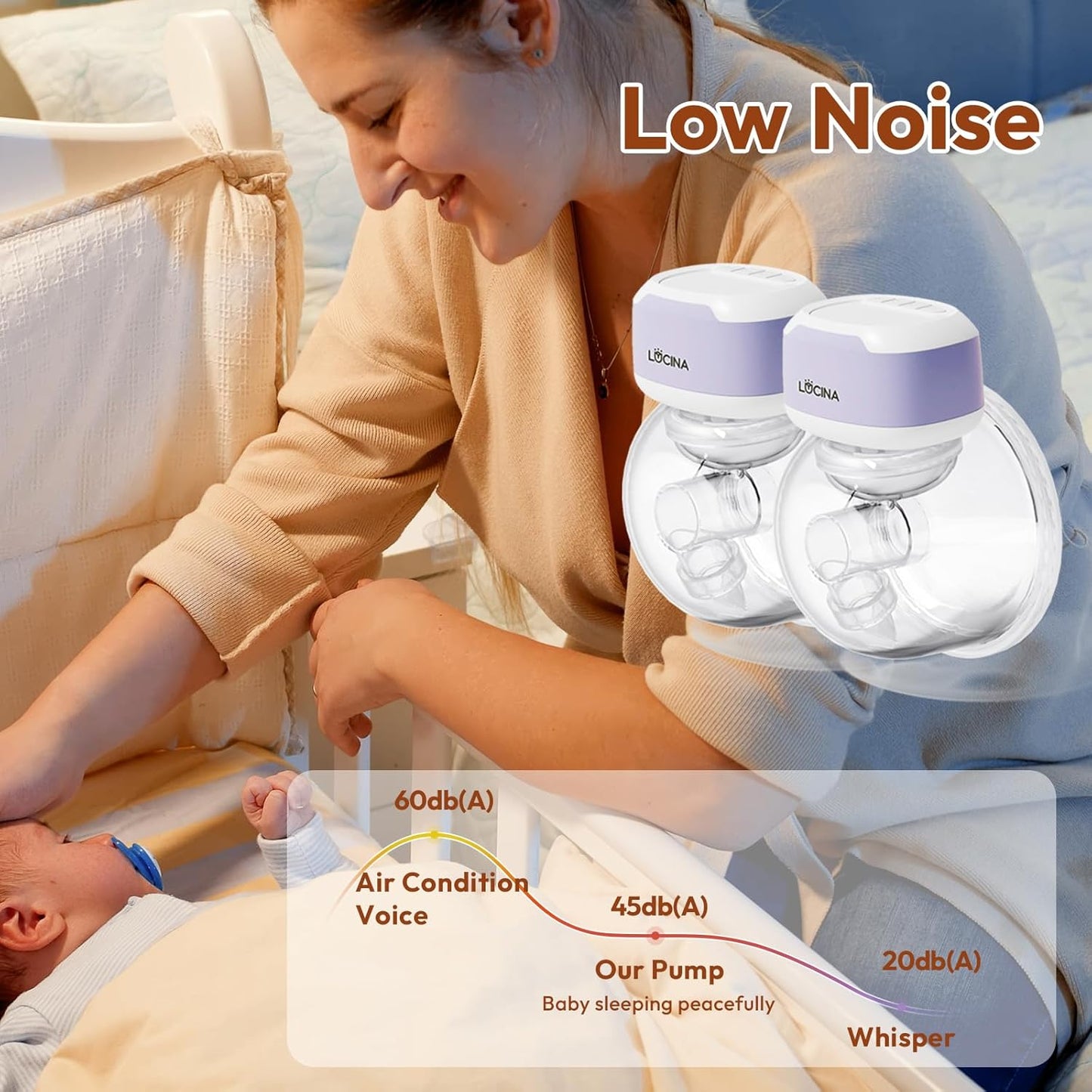 Wearable Breastfeeding Pump Hands Free of Long Battery Life, Portable Electric Wireless Breast Pump with 3 Modes and 9 Levels, LED Display, 16/18/20/22/24mm Flanges & Inserts, 2 Pack (Purple)