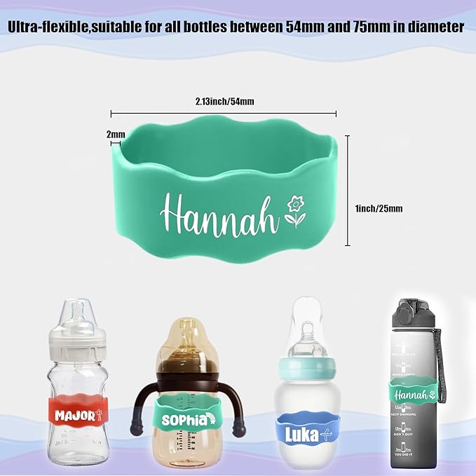 Custom Baby Bottle Labels for Daycare Personalized Water Bottle Name Bands Engraved Name Silicone Labels Reusable Waterproof Dishwasher Safe Sippy Cup Tags