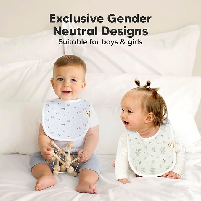 8-Pack Organic Baby Bibs for Boys, Girls - Soft Cotton Drooling and Teething Bibs for Baby Girl & Boy, Extra Absorbent, Easy To Clean & Put On for Toddler, Newborn, Infant 0-24 Months (Prairie)