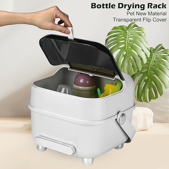 Baby Bottle Organizer for Storage, Large Capacity Baby Bottle Storage with Lid Cover Anti-Dust Protection and Cutlery Storage Drying Rack Bottle Organizer(Light Blue)