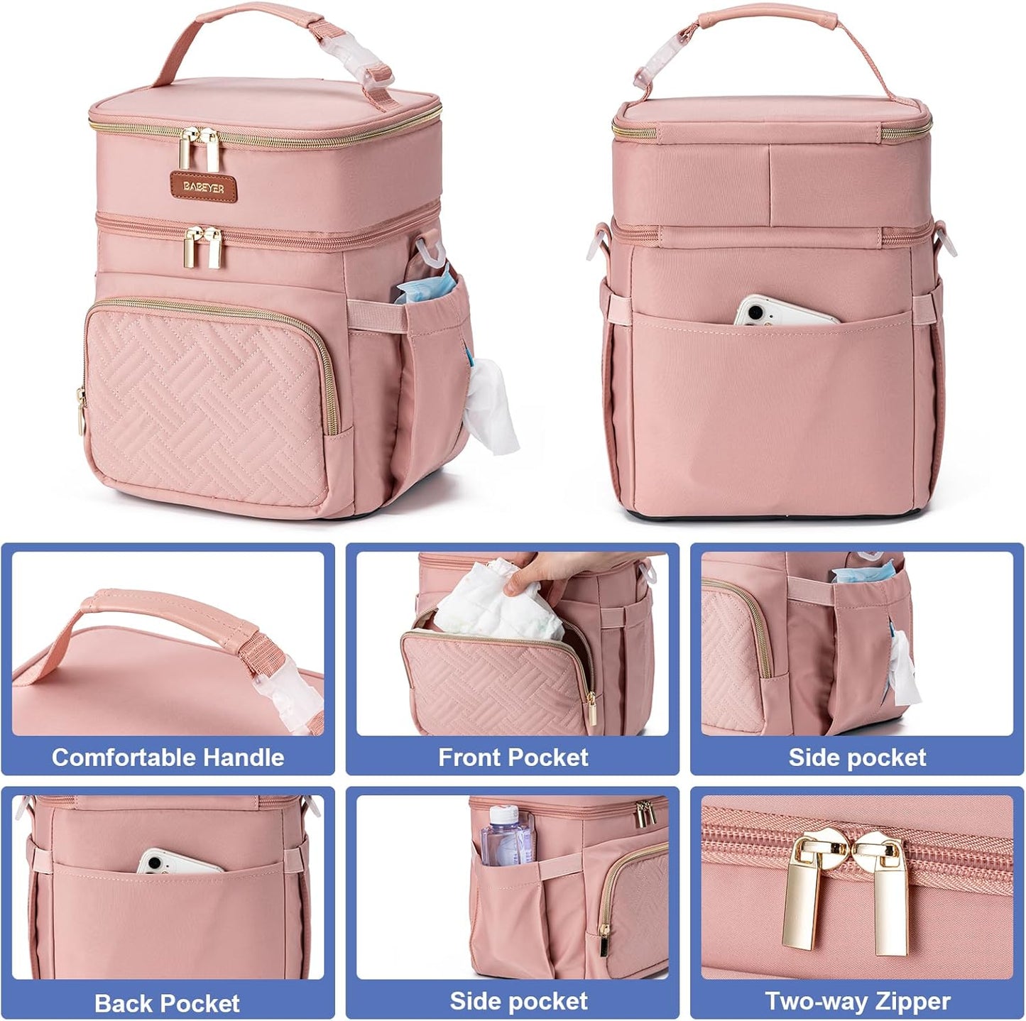 Insulated Breastmilk Cooler Bag with Ice Pack - Holds 6x9oz Bottles, Leakproof Double Layer, Baby Bottle Cooler Bag with Adjustable Strap for Nursing Moms, Daycare & Travel