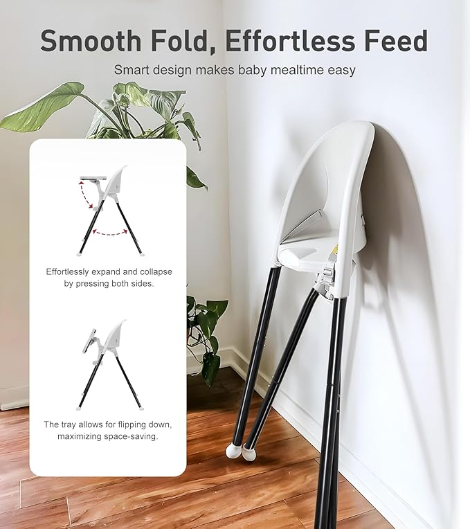 Funny Supply 3-in-1 Cute Folding High Chair, High Chairs for Babies and Toddlers, Modern Space Saving Highchair with Removable Double Tray, Easy to Clean, Light Weight Baby Feeding Chair, White
