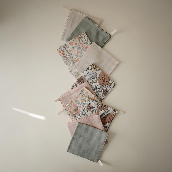 mushie Muslin Organic Cotton Washcloths 5-Pack (Blue Check Combo) | Soft Wipes for Baby Cleanups and Bathing