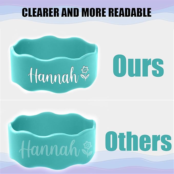 Custom Baby Bottle Labels for Daycare Personalized Water Bottle Name Bands Engraved Name Silicone Labels Reusable Waterproof Dishwasher Safe Sippy Cup Tags