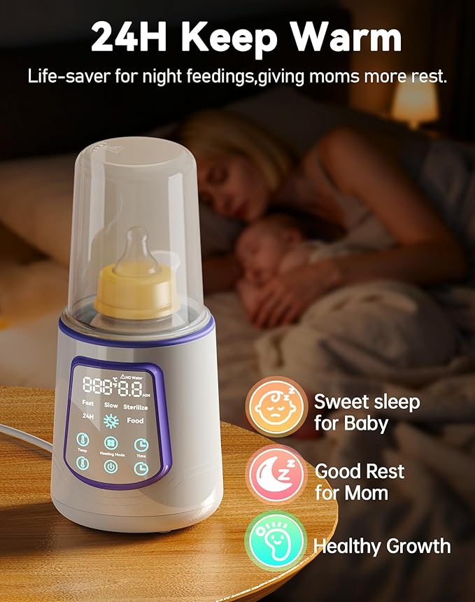 Fast Baby Bottle Warmer for Breastmilk, Smart 12 in 1 Breast Milk Warmer for Baby Essentials with Timer Temperature Control, Sterili-zing, Water Bath Technology, Baby Warmer for All Bottles Food Jars