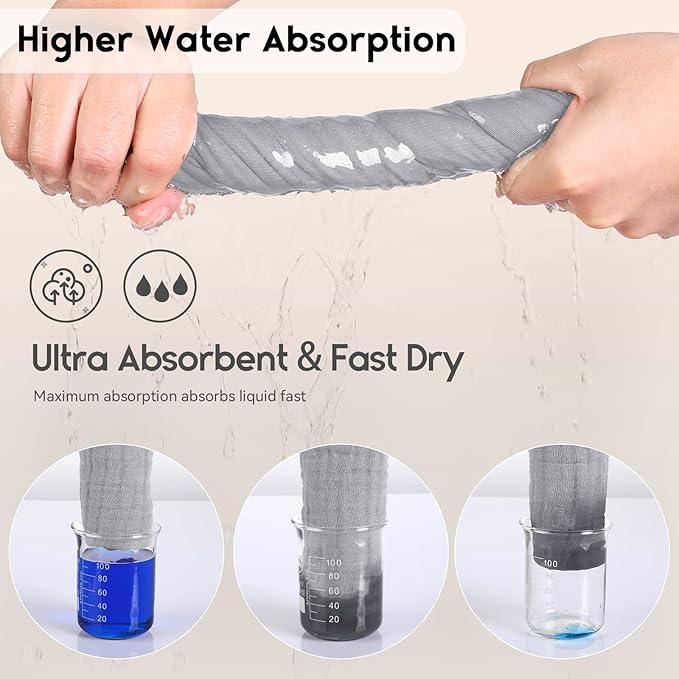 Muslin Baby Washcloths 6 Pack, 100% Cotton Wash Cloths for Babies, Large 12''X12'' Burp Cloths Absorbent and Soft for Newborn Infants Kids Boys Girls - Light Gray