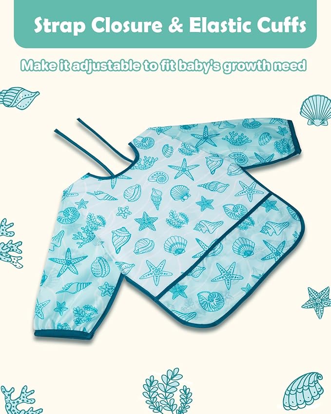 Lictin 3 Packs Baby Bibs for Boy or Girl, Cute Long Sleeve Bib, Waterproof Bibs for Toddlers,Adjustable Closure Baby Smock, Mess Proof Baby Bib, 6-24 Months Reusable Infant Baby Bibs