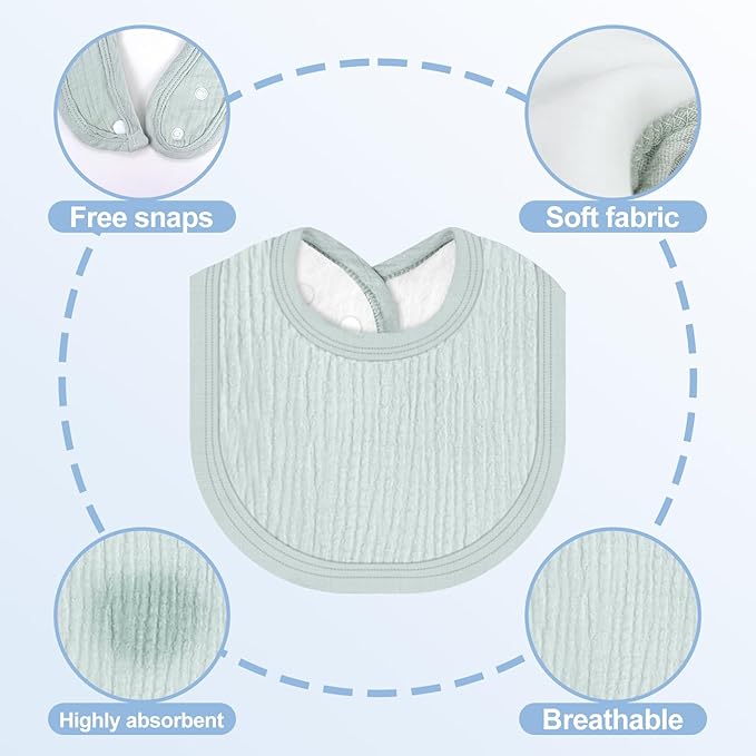 Muslin Baby Bibs 6 Pack for Unisex Girls & Boys, Adjustable Soft Cotton Baby Bibs for Drooling and Teething