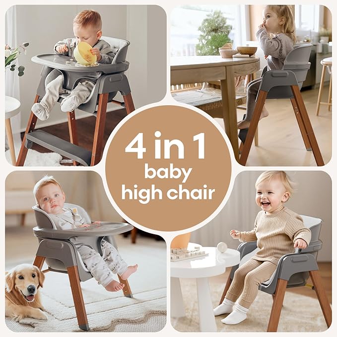 Fodoss Convertible Baby High Chair with Detachable Tray, Foldable High Chair for Eating with Thick Cushion, Silla para Comer de Bebe