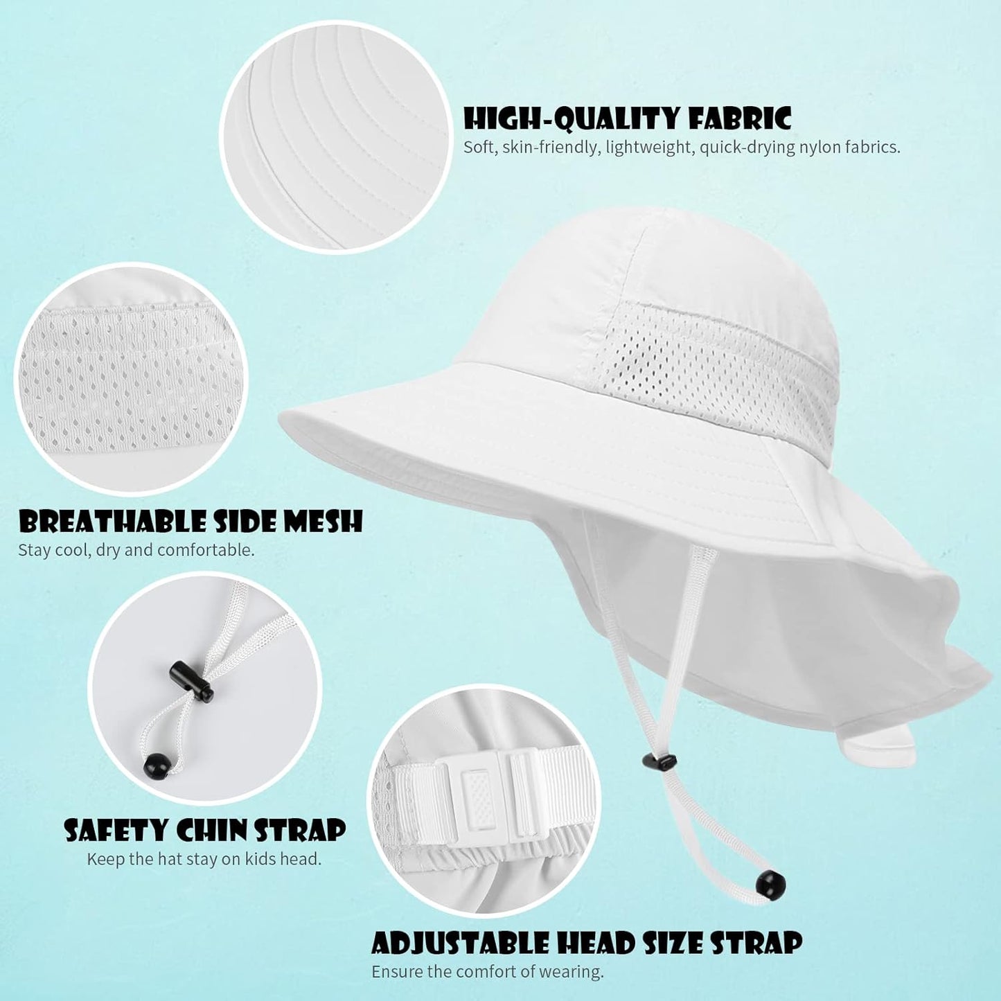 Toddler Baby Sun Hat Kids Summer UPF 50+ for Boys Girls Adjustable Beach Hats with Bucket Wide Brim Age 1-7 Years